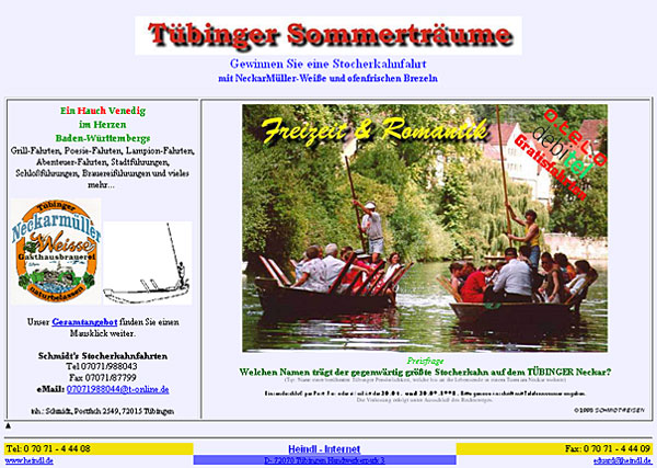 Stocherkahn Tübingen. Website 1998